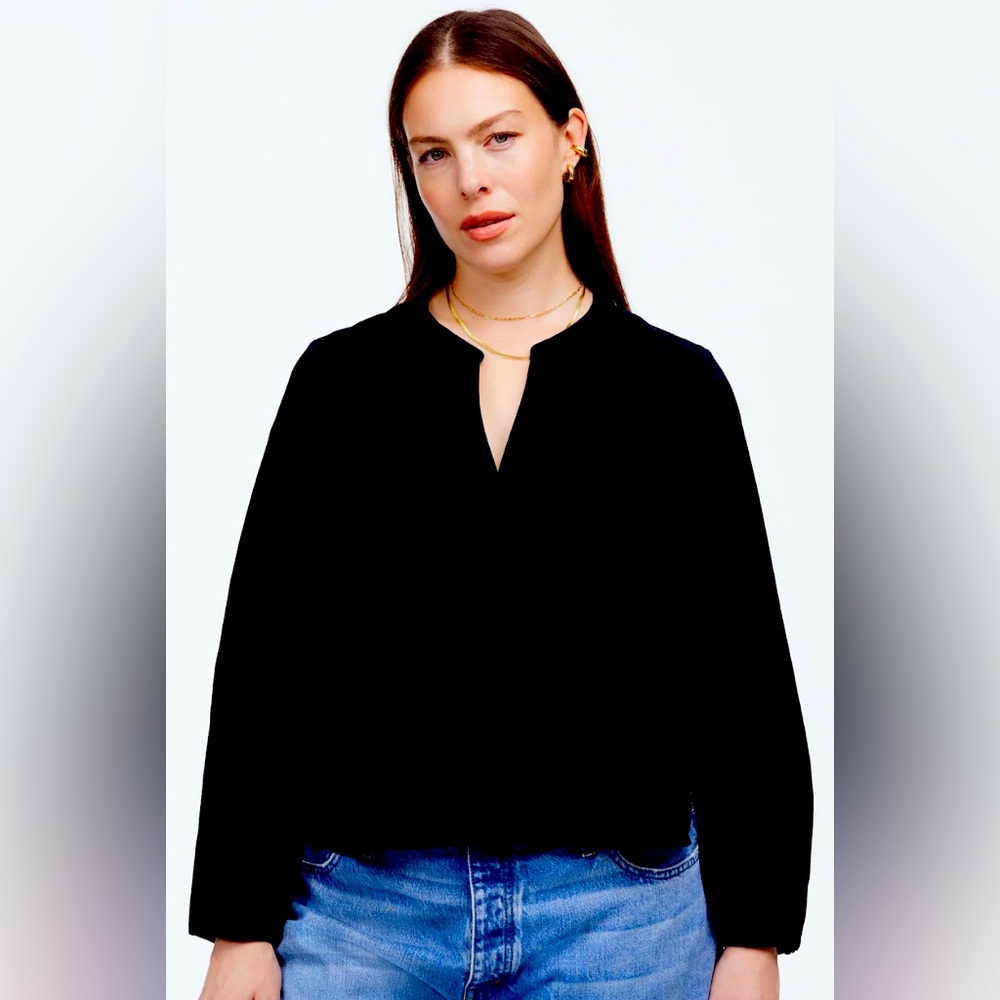 Madewell Long-Sleeve V-Neck Blouse/Top - NWT